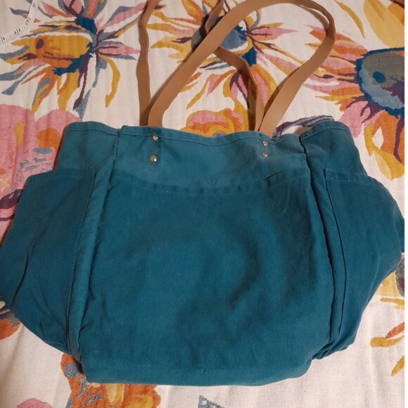 FEED Teal Canvas Shoulder Bag with Tan Straps - Picture 8 of 12